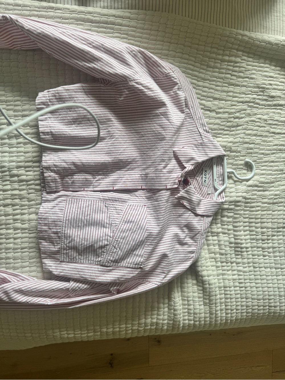 KOTN Pink and White Striped Button-Down Shirt cropped